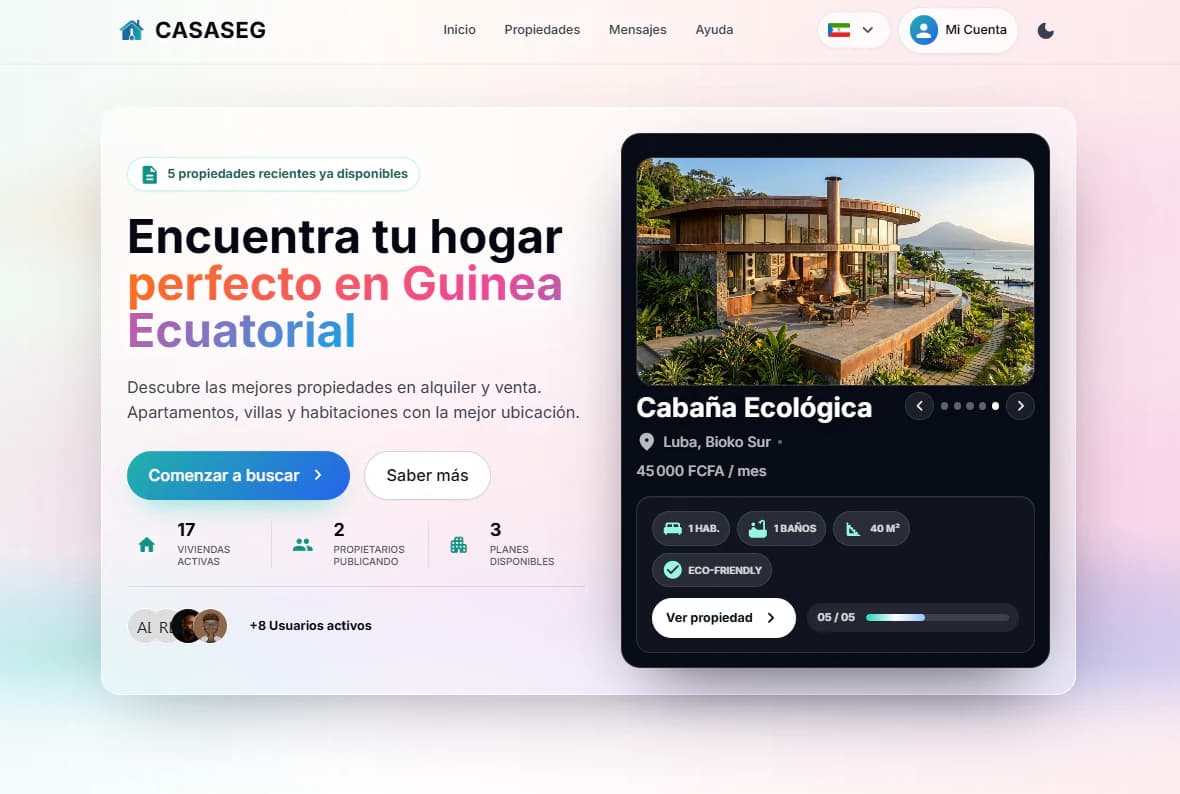 Vista del proyecto CasasEG - plataforma de alquileres
