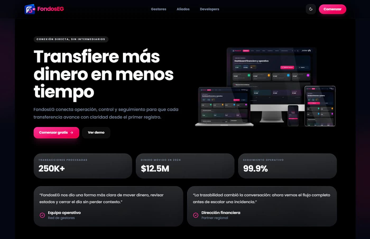 Vista del proyecto FondosEG Plataforma de Envíos